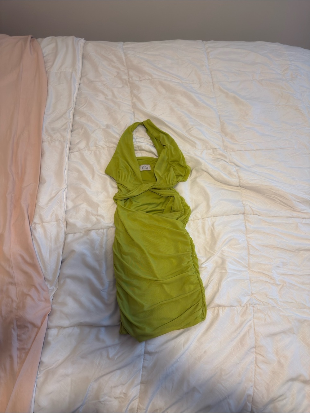 Oh Polly Lime Green Halter Ruched Mini Dress